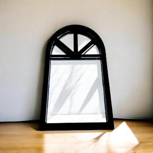 Espejo de jardín de arco victoriano, marco negro, cristal inastillable, decoración de pared estilo victoriano, 80 x 35 cm
