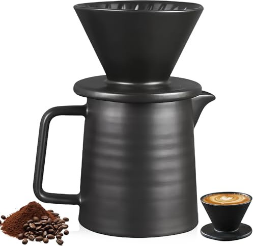 LEKEFETO 500ml Kaffeefilter Porzellan Mit Tasse, Wiederverwendbar Porzellan Kaffeefilter, Pour Over Kaffeebereiter Mit Keramikbecher, Kaffeekanne Mit Filter, Kaffeefilter wiederverwendbar