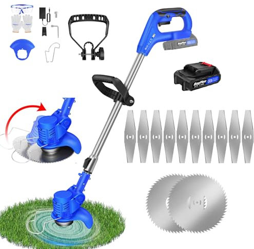 Cordless Strimmer 21V,850W Telescopic Lightweight Grass Trimmer with 1500mAh Battery, 90° Head pivots,Electric Garden Strimmer Grass Cutter for Lawn Edger Pruning Weed(|Fast Charger ）