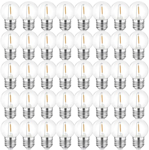 MZYOYO 40er Pack E27 LED Warmweiß 1W Glühbirne,Kunststoff E27 LED Glühbirnen,G45 2700K,1W Ersetzt 5 Watt,230V Dekorative Leuchtmittel für Partybeleuchtung Lichterketten