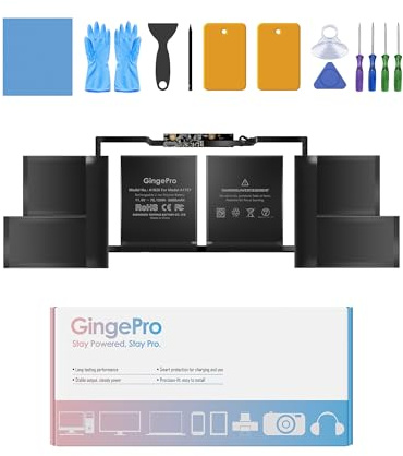 GingePro Replacement Battery for MacBook Pro A1707, 15-Inch, 2016-2017 | Replaces battery: A1820, 11. 4 V 6680 mAh 76.15 Wh, up to 1000 cycles, 4 screwdrivers, tool kit, guide