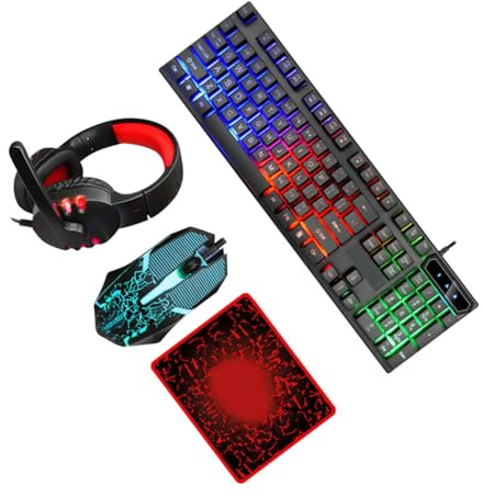 SHINEOFI Ensemble Clavier Souris et Casque de Jeu Noir USB 2.0 | Abs, 104 Touches et 4 Boutons, Prise 3, 5mm, Design Ergonomique pour Usage Prolongé