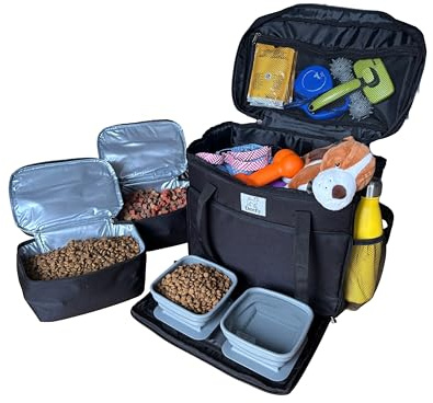 Dog Travel Bag – Pet Travel Kit with Collapsible Bowls, Food Carriers & Storage Pockets – Airline-Approved Dog Weekend Bag for Holidays, Walks & Road Trips