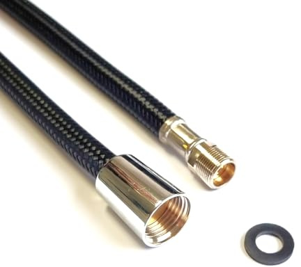 Brauseschlauch M15x1 und 1/2 Zoll Konusmutter 1200mm, schwarzer Panzerschlauch mit Nylon Geflecht für Küchenarmaturen & Badarmaturen mit ausziehbarer Brause, Ersatzbrauseschlauch für Geschirrbrause