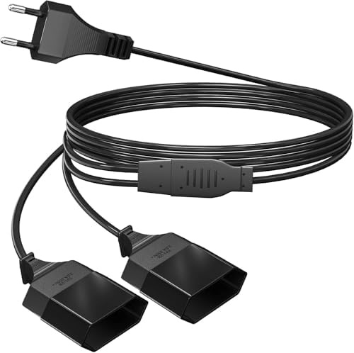 HITRENDS 10M Stromkabel Verlängerung Netzkabel, 2-in-1 Verlängerungskabel Typ-C-Stecker Eurostecker auf Verdreifachen Typ-C Euro Buchse, 0,75 mm² Max. 6A/250V, für TV Haushaltsgeräte Schwarz