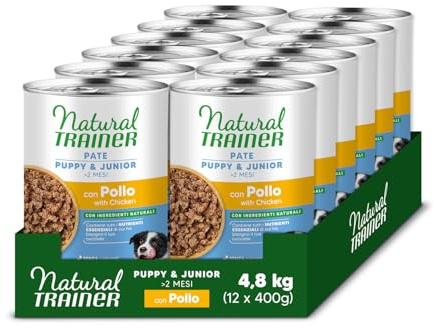Natural Trainer Medium-Maxi Cibo Umido per Cani Puppy/Junior - Paté con Pollo 12 x 400g