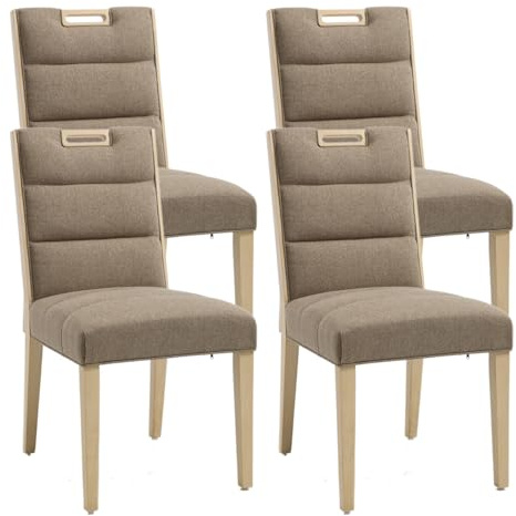 chairus Esszimmerstühle 4er Set Küchenstühle Holz, Leinen Essstühle Braun | Esszimmerstuhle mit Holzbeine Polsterstuhl, Esstisch Stühle Holzstuhle Armlose für Esszimmer Küche Wohnzimmer