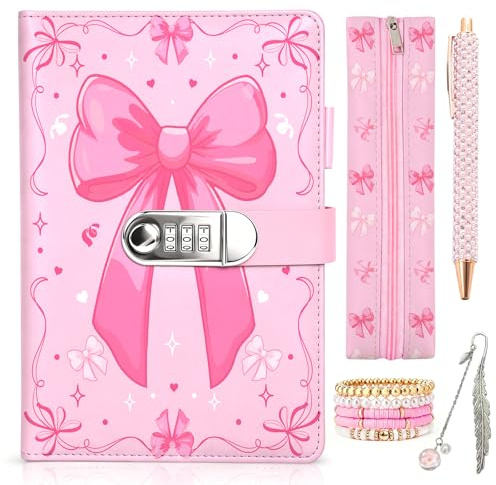 MaciRept Teenager Girls Gifts, Diary with Lock, Feeling Diary Children's Set with Pencil Case, Pen, Bookmark and Bracelet, Diary with Code Gifts for Girls 8 9 10 11 12 13 Years (5 Pieces)