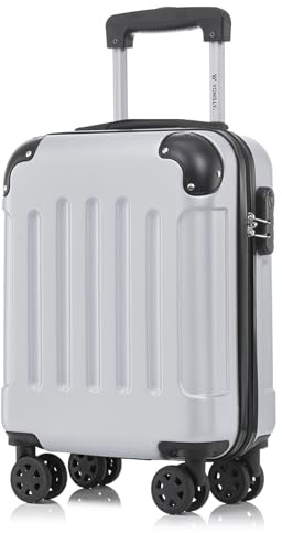 YONSLY Kabinenkoffer mit abnehmbaren Rädern, S Koffer Suitcase Silber, Trolley Reisekoffer, Rollkoffer Handgepäck mit 4 Rollen 360°, Hartschalenreisekoffer, Zahlenschloss, Gummigriff