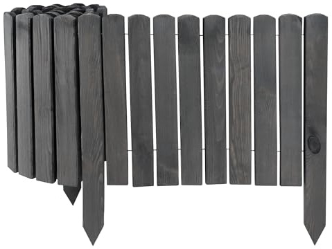 Aquagart Holz Rollzaun Beeteinfassung für klare Beet-& Rasenabgrenzungen I Flexible Beetumrandung für runde & eckige Formen I Rasenkante für Wege, Gartenflächen & Deko (Grau, 10cm)