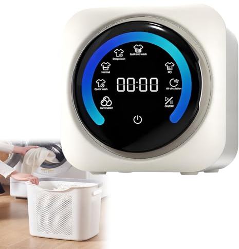 GSHSHOU 2-in-1 Mini-Waschtrockner-Kombination,Zur Wand- oder Tischmontage, 3.5-L-Edelstahltrommel, Intuitive Touch-Bedienung, Perfekt für Studentenwohnheime, Camping und Reisen. Desktop
