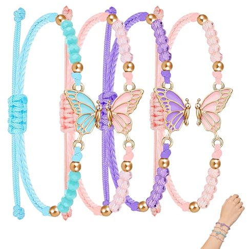4 Stück Schmetterling Freundschaftsarmbänder,Freundschaftsarmband,Armband Mädchen,Verstellbares BFF-Armbänder,Kinder Schmuck,Matching Bracelets,Friendship Bracelet,für Beste Freunde Schmuckgeschenke