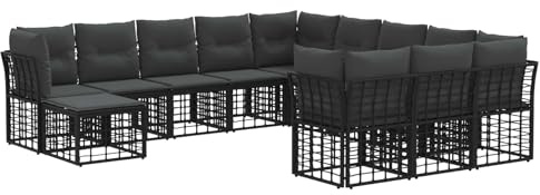 vidaXL Outdoor-Sofagarnitur 12 pcs Schwarz und Dunkelgrau Polyester, Outdoor-Sitzgruppe, stylische Gartenmöbel, modulares Design, höhenverstellbare Füße, gemütliche Lounge für die Terrasse