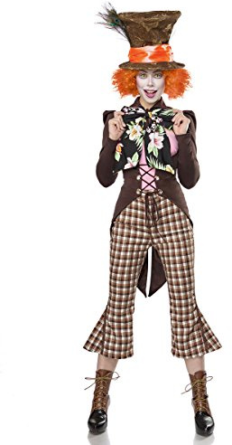 Mask Paradise Crazy Hatter Kostümset in der Größe XL, Set aus: Frack, Top, Zylinder, Fliege, Perücke, Hose, Material: Polyester, Elasthan, Viskose, Baumwolle, Farbe: Mehrfarbig, 80107-066-027