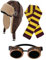 FLIEGERMÜTZE/RUSSEN=RETRO STIL KOSTÜM ERKLEIDUNG VARIATION=VERSCHIEDENE SCHALS+VERSCHIEDENE BRILLEN=KUNSTLEDER KAMPFFLIEGER MIT OHRKLAPPEN=+KUPFER FARBENDE GOGGLES+KASTANIE/GOLD SCHAL