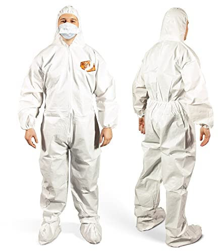 Quest Barrierwear Disposable Coveralls - Protective Coveralls with Hood and Boot - Hazmat Suit - White - X-Large - Pack of 6 Suits