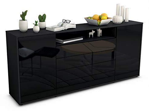 Stil.Zeit Sideboard Enzo, Korpus anthrazit matt, Front Hochglanz Schwarz (180x79x35cm) Push-to-Open Technik & Leichtlaufschienen