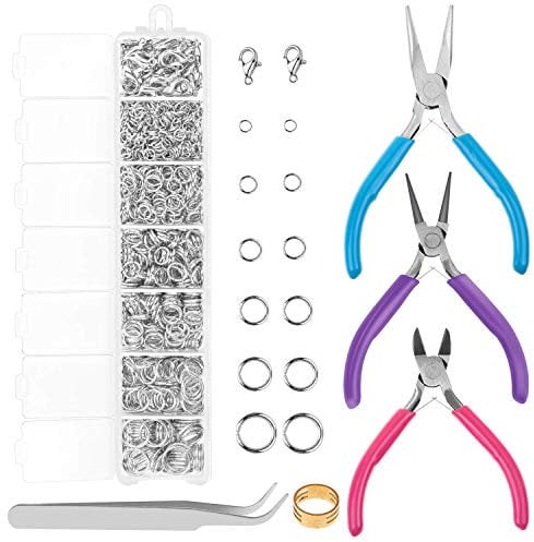 Cridoz Jewelry Repair Kit with 1520 Silver Jump Rings and 3Pcs Pliers for Earrings, Necklaces, Rings, Bracelets