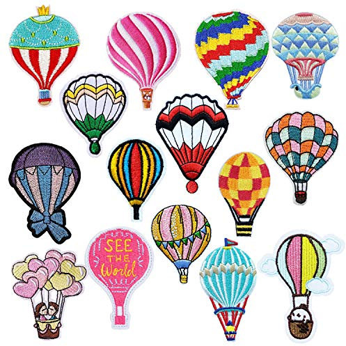 Woohome Heißluftballon Patches zum Aufbügeln, 15 Stück Patch Sticker für Kleidung Blumen Aufnäher Applikation Flicken Zum Aufbügeln Kinder Patches für DIY T-Shirt Jeans Kleidung Taschen