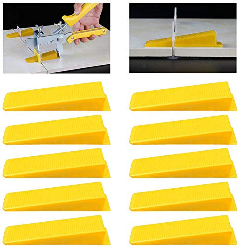 GLOBALDREAM Carrelage Système de Nivellement Cales, Cale Niveleur Entretoises pour Carrelage Carreleur Niveleur Entretoises Clips Coins, 100 pièces, Jaune