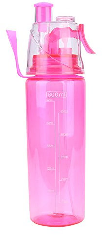 Regun 600ML Spray Water Bottle – Leakproof Plastic Water Bottle for Running, Cycling & Hiking | Clear Gradient Design with Volume Markings (Pink)