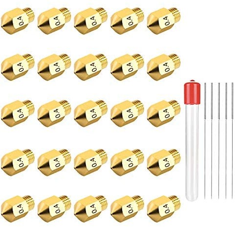 25 Stck 0,4 mm MK8 3D Drucker Extruder Messing Düse Nozzle FÜR Creality Ender 3 5 Anycubic Mega CR-10 Und So Weiter (Mit Aufbewahrungsbox+5 Reinigungsnadeln)