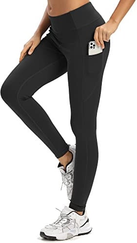 adorence Leggings Damen, Sport Leggings Damen mit Tasche, Sporthose Lang,Yogahose High Waist, Sport Leggins Blickdicht Schwarz-M
