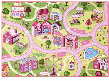 Carpet Studio Teppich Kinderzimmer 95x133cm, Kinderteppich, Spielteppich Straße Mädchen, Teppiche für Babyzimmer, Schlafzimmer & Spielzimmer, Antirutsch, 30°C waschbar - Sweet Town