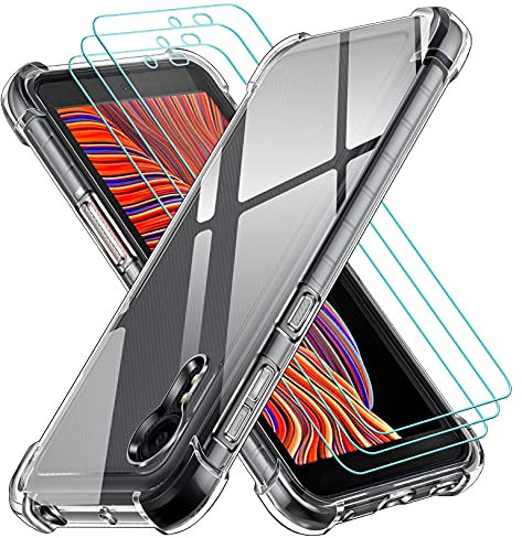 iVoler Cover per Samsung Galaxy Xcover 5 / Samsung Galaxy XCover5, Antiurto Custodia con Paraurti in TPU Morbido e 3 Pezzi Pellicola Vetro Temperato, Ultra Sottile Trasparente Silicone Protettiva Case