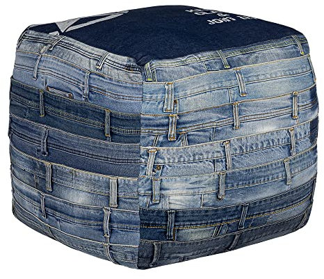 WOMO-DESIGN Sitzwürfel Pittsburgh 45cm, Blau, Unikat, handgefertigt aus Jeans, Baumwolle Füllung, Quadratischer Sitzpouf Sitzpuff Pouf Puff Sitzhocker Sitzkissen Bodenkissen Fußhocker Hocker Ottoman