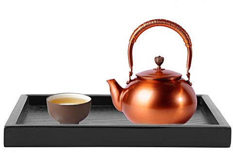 Plateau de Service Rectangulaire, Anti-dérapant Plateau à Thé en Bois Noir, Carrée Plat pour Petit-déjeuner Café Boissons Assiette, Plateau de Snack Restaurant pour Salle à Manger Vaisselle
