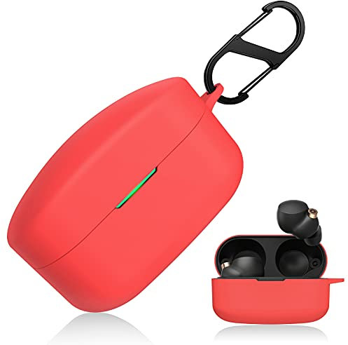 Dasbulk Funda Silicona Compatible con Sony WF-1000XM4 [LED Frontal Visible][Admite Carga Inalámbrica] con Llavero - Rojo
