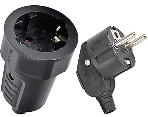 Basetousual 1 Pièces Prise Femelle Noire étanche , avec 1 Pièces Prise Male 220v , Fiche de Contact avec La Terre, Prise Tertiaire Noire, 250 V/16 A, Très Adaptée Aux Chantiers Extérieurs, Commerciaux