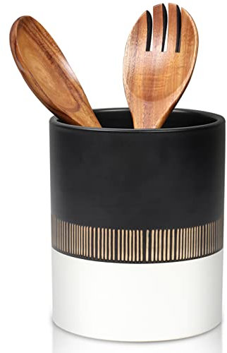 Ceramic Utensil Holder for Countertop Kitchen Utensil Pot Utensil Jar Ceramic Cutlery Holder 13cm×15cm