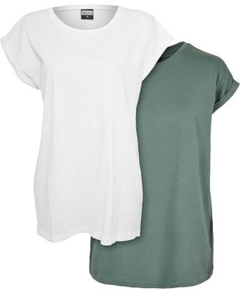 Urban Classics Women's Ladies Extended Shoulder Tee 2-pack T-Shirt, White+paleleaf, 3XL