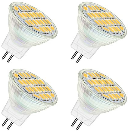 Akynite MR11 GU4 12V LED 4W Warmweiß 3000K, 120 Grad, 400LM, MR11 35W Halogen Ersatz, AC DC 12V-24V LED Einbaustrahler GU4 MR11 Warmweiss für Deckenleuchte, Nicht Dimmbar, 4er-set