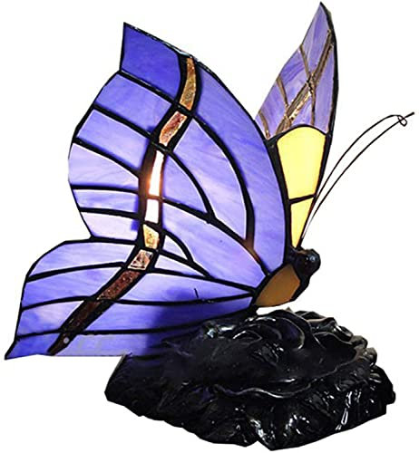 BOTOWI Tiffany Style Buntglas Schmetterling Tischlampe,Butterfly Nachttischlampe Antike Rose Harzsockel Lampe,Geburtstagsgeschenke Für Mädchenschlafzimmer10*16CM
