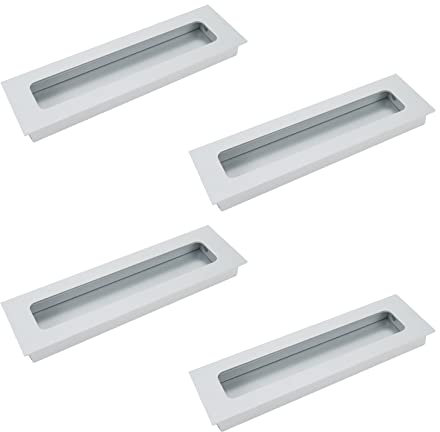 Faotup 4 Stück 14 cm silberfarbene Aluminiumlegierung, rechteckig, bündige Griffe für Schiebetüren, Einbauschränke, 128 mm Lochabstand