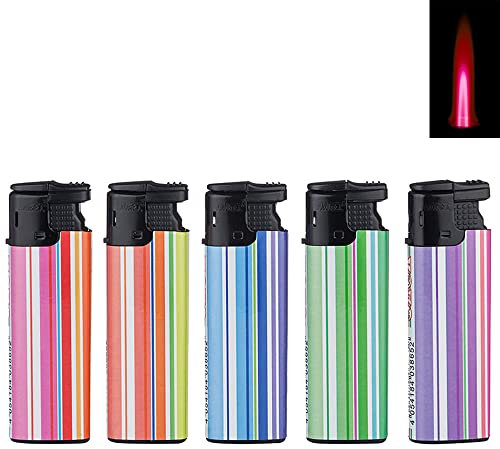 5X Sturmfeuerzeug Turboflamme Turbofeuerzeug Top Motive Turbo Flamme Feuerzeug mit Schutzkappe absolut windfest Gasfeuerzeug nachfüllbar (Colour Stripes)