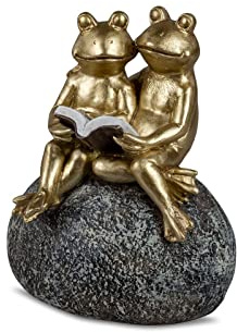 formano Dekofigur Froschpaar auf Stein Gold 13x16cm Skulptur Frogs Frösche