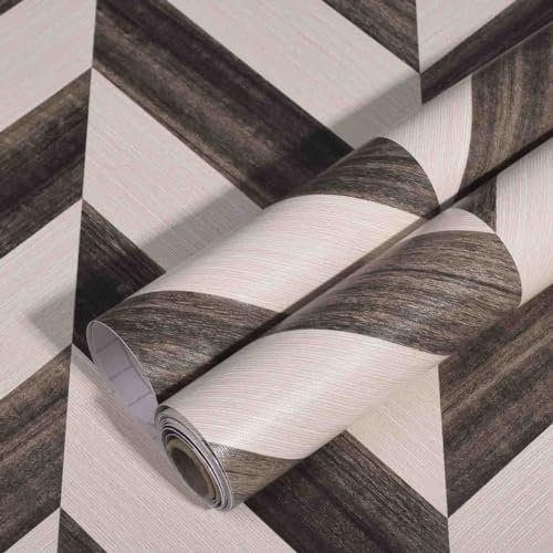 JOLIHOME Abziehen und Aufkleben Kontaktpapier Selbstklebend Beige und Braun Holzplanken Tapete 44.5x500cm Abnehmbar Klebrige Rückseite Plastik Vinylfolie für Küche Schränke Dusche