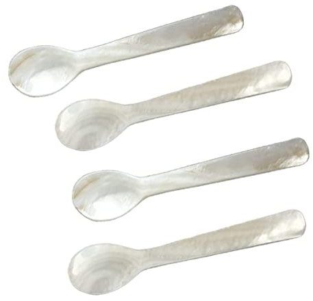 Cucharas Clásicas Caviar, 4 Piezas Cuchara de Nácar Cuchara Huevo Cucharas con Mango Redondo para Caviar, Huevo, Helado, Sal, Servir Café, Juego para Servir en Restaurantes