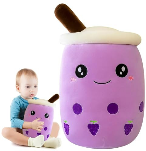 Mineup Bubble Tea Kuscheltier, Bubble Pearl Milk Tea Kuschelkissen, Stofftier Kawaii Bubble Tea Plüsch, Kissen Kinderspielzeug Geschenk für Kinder Mädchen Jungen (Lila, 25 cm)