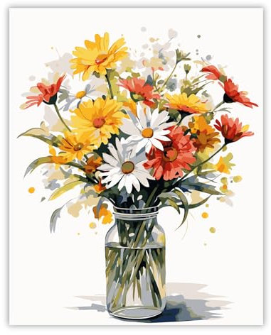TARATH Malen Nach Zahlen Gelb Blume, DIY Handgemalt Ölgemälde Leinwand Kits, Anfänger Erwachsene Paint by Numbers Malen Nach Zahlen zur Heimdekoration, Kein Rahmen (40x50cm)