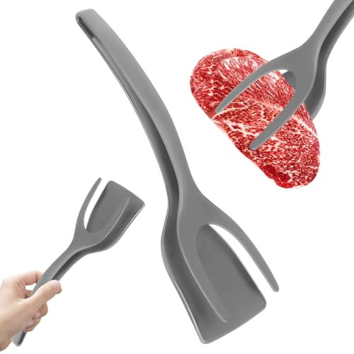 GAROMIA Spatule à œufs au plat 2 en 1 multifonction Spatula double spatule et pince en silicone pour œufs au plat Spatule anti-adhésive pour œufs au plat Spatule à œufs au plat