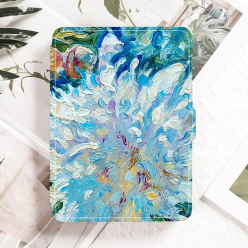 Custodia Per Kindle Paperwhite Da 6 2012-2017 (5A/6A/7A Generazione, Modello: Ey21/Dp75Sdi), Cover Protettiva In Pelle Pu Personalizzata Petali Blu Testurizzati Spessi