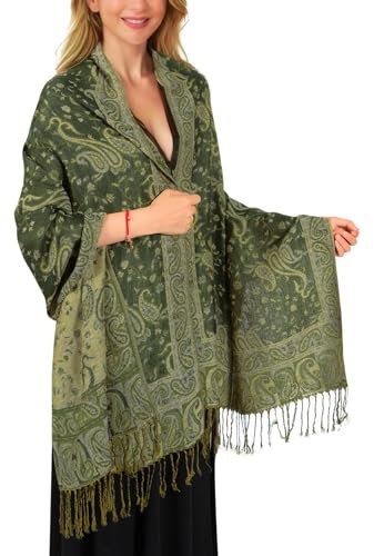 Pashmina Schal Damen, Elegant Weich Troddel Schultertuch Schal für Damen, Leicht Frauen Halstuch Stola mit Paisleymuster - Quaste Tuch Lang Damen