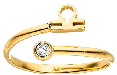 Purelei® Sternzeichen Ring Waage (Gold) – Wasserfester Damenring aus langlebigem Edelstahl – Verstellbare Ringe von Größe 60 bis 66 – Modeschmuck für deinen individuellen Look