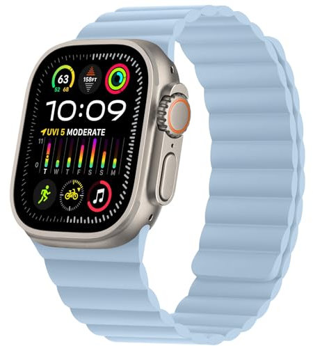 HITZEE Compatible with Apple Watch Strap 49/46/45/44/42/41/40/38mm, Soft Silicone Magnetic Band Compatible for iWatch Ultra 2 Series 10 9 8 7 SE 6 5 4 3 2 1 (42/44/45/46/49mm, Light Blue)