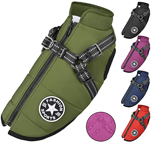 Hundemantel Wasserdicht mit Geschirr, Warme Winter Hundemantel, Hund Wintermantel für Kleine Mittel Große Hunde, Hundejacke Chihuahua Labrador Französische Bulldogge